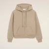 Bej Pamuk Kabartmalı Ami de Coeur Fermuarlı Kapüşonlu Sweatshirt