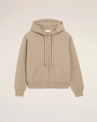 Bej Pamuk Kabartmalı Ami de Coeur Fermuarlı Kapüşonlu Sweatshirt