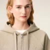 Bej Pamuk Kabartmalı Ami de Coeur Fermuarlı Kapüşonlu Sweatshirt