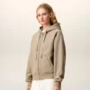 Bej Pamuk Kabartmalı Ami de Coeur Fermuarlı Kapüşonlu Sweatshirt