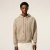 Bej Pamuk Kabartmalı Ami de Coeur Fermuarlı Kapüşonlu Sweatshirt
