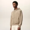 Bej Pamuk Kabartmalı Ami de Coeur Fermuarlı Kapüşonlu Sweatshirt