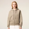 Bej Pamuk Kabartmalı Ami de Coeur Fermuarlı Kapüşonlu Sweatshirt