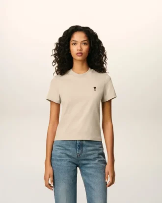 Bej Pamuklu Kısa Ami de Coeur T-Shirt
