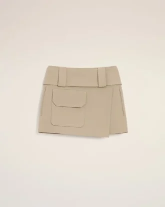 Bej Pamuklu Sarılı Mini Etek