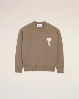 Bej Yün ve Pamuklu Bisiklet Yaka Ami de Coeur Sweater