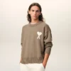 Bej Yün ve Pamuklu Bisiklet Yaka Ami de Coeur Sweater