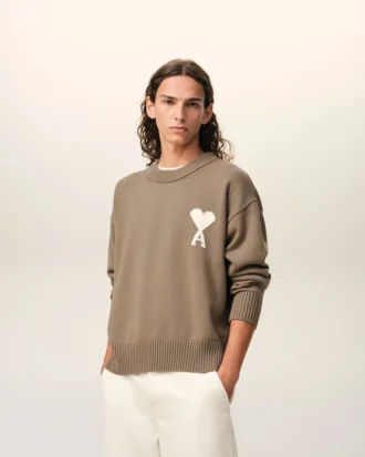 Bej Yün ve Pamuklu Bisiklet Yaka Ami de Coeur Sweater
