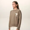 Bej Yün ve Pamuklu Bisiklet Yaka Ami de Coeur Sweater