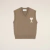 Bej Yün ve Pamuklu Kolsuz Ami de Coeur Sweater