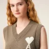 Bej Yün ve Pamuklu Kolsuz Ami de Coeur Sweater