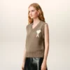 Bej Yün ve Pamuklu Kolsuz Ami de Coeur Sweater