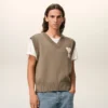 Bej Yün ve Pamuklu Kolsuz Ami de Coeur Sweater