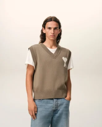 Bej Yün ve Pamuklu Kolsuz Ami de Coeur Sweater
