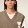 Bej Yün ve Pamuklu Kolsuz Ami de Coeur Sweater