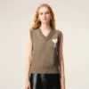 Bej Yün ve Pamuklu Kolsuz Ami de Coeur Sweater