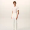 Beyaz Karışımlı Keten Düz Pantolon