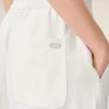 Beyaz Karışımlı Keten Elastik Bel Pantolon