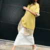 Beyaz Karışımlı Keten Terzi Yapımı Uzun Trapez Etek