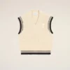 Beyaz Nervürlü Yün Kolsuz Ami de Coeur Sweater