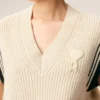 Beyaz Nervürlü Yün Kolsuz Ami de Coeur Sweater