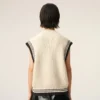 Beyaz Nervürlü Yün Kolsuz Ami de Coeur Sweater