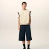 Beyaz Nervürlü Yün Kolsuz Ami de Coeur Sweater