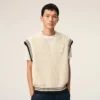 Beyaz Nervürlü Yün Kolsuz Ami de Coeur Sweater