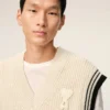 Beyaz Nervürlü Yün Kolsuz Ami de Coeur Sweater