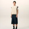 Beyaz Nervürlü Yün Kolsuz Ami de Coeur Sweater