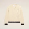 Beyaz Nervürlü Yün V Yaka Ami de Coeur Sweater