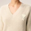 Beyaz Nervürlü Yün V Yaka Ami de Coeur Sweater