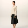 Beyaz Nervürlü Yün V Yaka Ami de Coeur Sweater