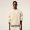 Beyaz Nervürlü Yün V Yaka Ami de Coeur Sweater