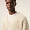 Beyaz Nervürlü Yün V Yaka Ami de Coeur Sweater