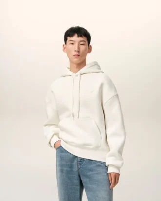 Beyaz Pamuk Kabartmalı Ami de Coeur Hoodie