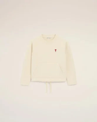 Beyaz Pamuklu Ami de Coeur Bisiklet Yaka Sweatshirt