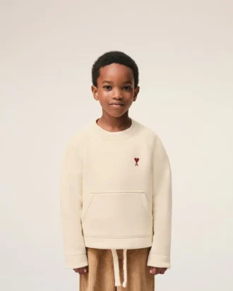 Beyaz Pamuklu Ami de Coeur Bisiklet Yaka Sweatshirt