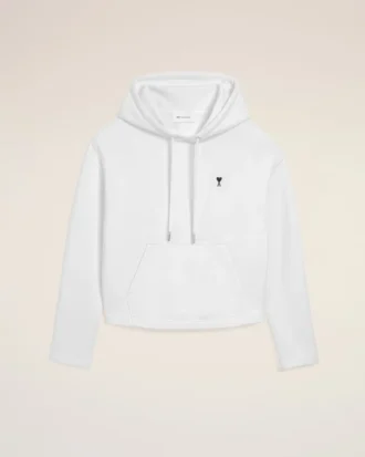 Beyaz Pamuklu Ami de Coeur Kısa Kapüşonlu Sweatshirt