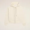 Beyaz Pamuklu Kabartmalı Ami de Coeur Fermuarlı Kapüşonlu Sweatshirt