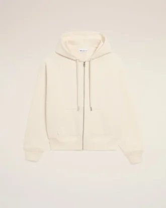 Beyaz Pamuklu Kabartmalı Ami de Coeur Fermuarlı Kapüşonlu Sweatshirt