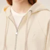 Beyaz Pamuklu Kabartmalı Ami de Coeur Fermuarlı Kapüşonlu Sweatshirt