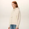 Beyaz Pamuklu Kabartmalı Ami de Coeur Fermuarlı Kapüşonlu Sweatshirt
