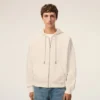 Beyaz Pamuklu Kabartmalı Ami de Coeur Fermuarlı Kapüşonlu Sweatshirt