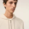 Beyaz Pamuklu Kabartmalı Ami de Coeur Fermuarlı Kapüşonlu Sweatshirt