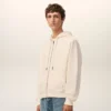 Beyaz Pamuklu Kabartmalı Ami de Coeur Fermuarlı Kapüşonlu Sweatshirt