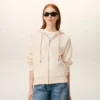 Beyaz Pamuklu Kabartmalı Ami de Coeur Fermuarlı Kapüşonlu Sweatshirt