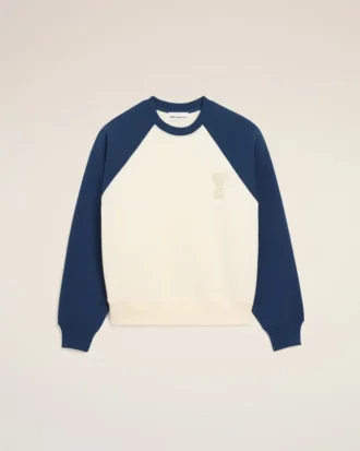 Beyaz ve Mavi Pamuklu Örme Ami de Coeur Sweatshirt