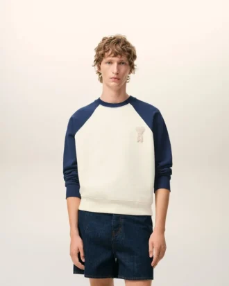 Beyaz ve Mavi Pamuklu Örme Ami de Coeur Sweatshirt