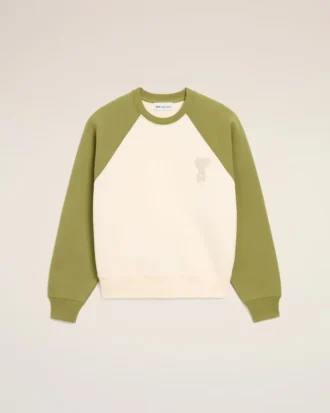 Beyaz ve Yeşil Pamuklu Örme Ami de Coeur Sweatshirt